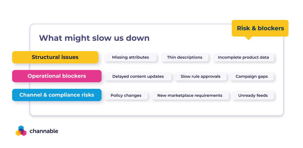 Risks, blockers, and upcoming issues slowing client progress