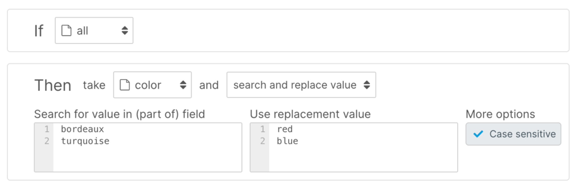 Changing product data with IF THEN rules