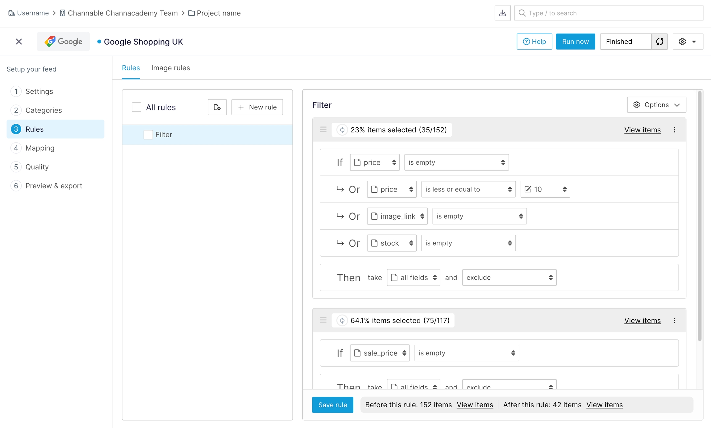 An example of how you can set up IF THEN Rules in Channable to clean, enrich, and control your data