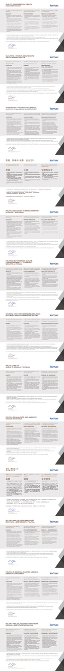 Komax Quality, Environmental, Health and Safety Policy