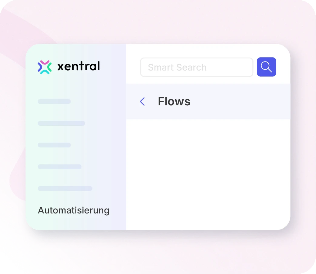 Man kann ein Modell der Oberfläche von Xentral und das Menü für Automatisierungen und Flows ansehen. 
