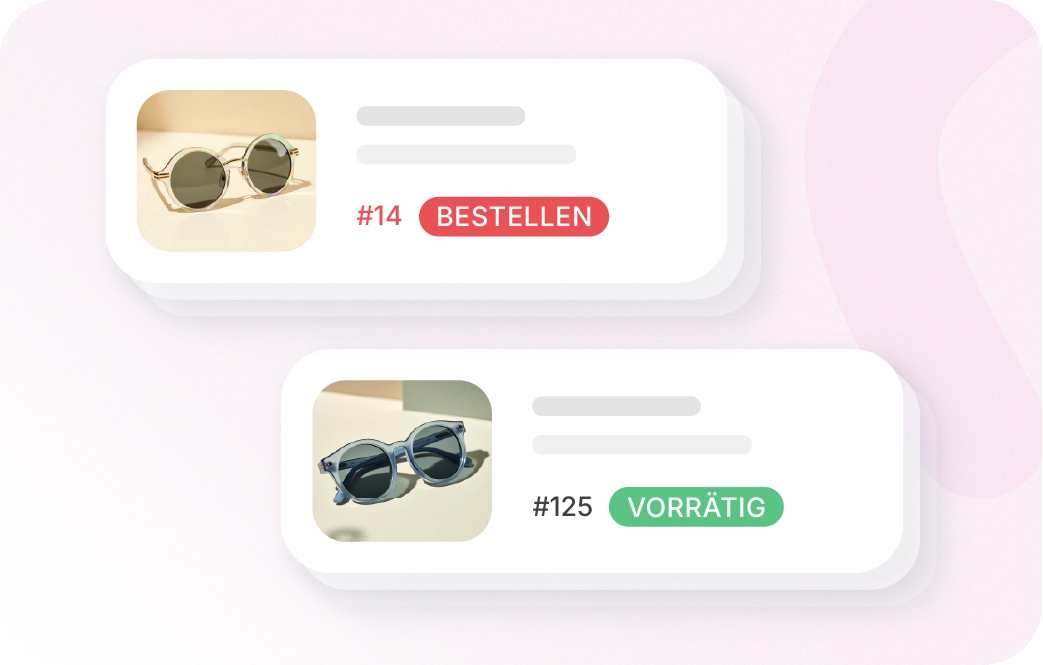 Artikelverwaltung in Xentral ERP: Synchronisierter Lagerstatus für Sonnenbrillen im Shopify ERP Interface.