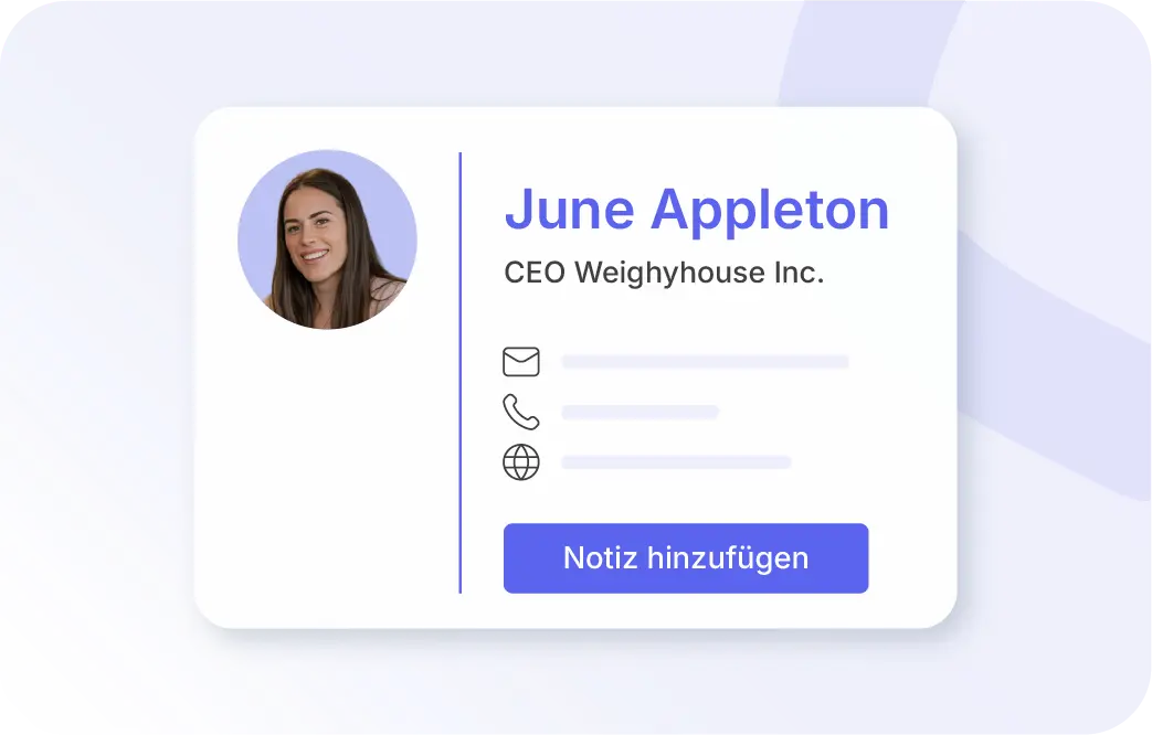 CRM customer card in Xentral ERP for wholesale: Profile view of June Appleton with contact and note options.