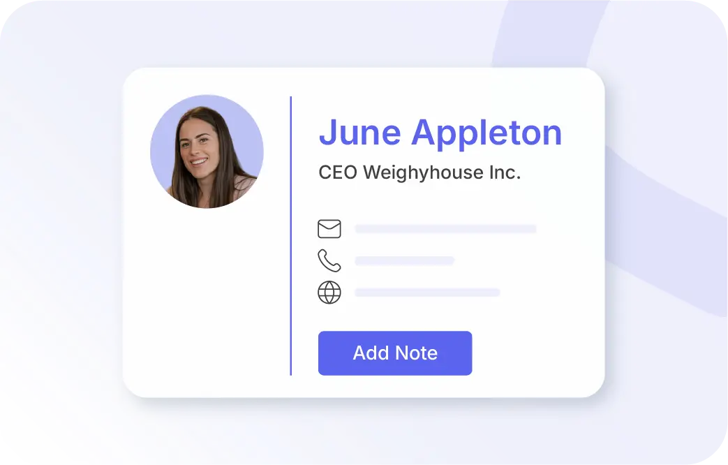 CRM-Kundenkarte in Xentral ERP für Großhandel: Profilansicht von June Appleton mit Optionen für Kontakt und Notizen.