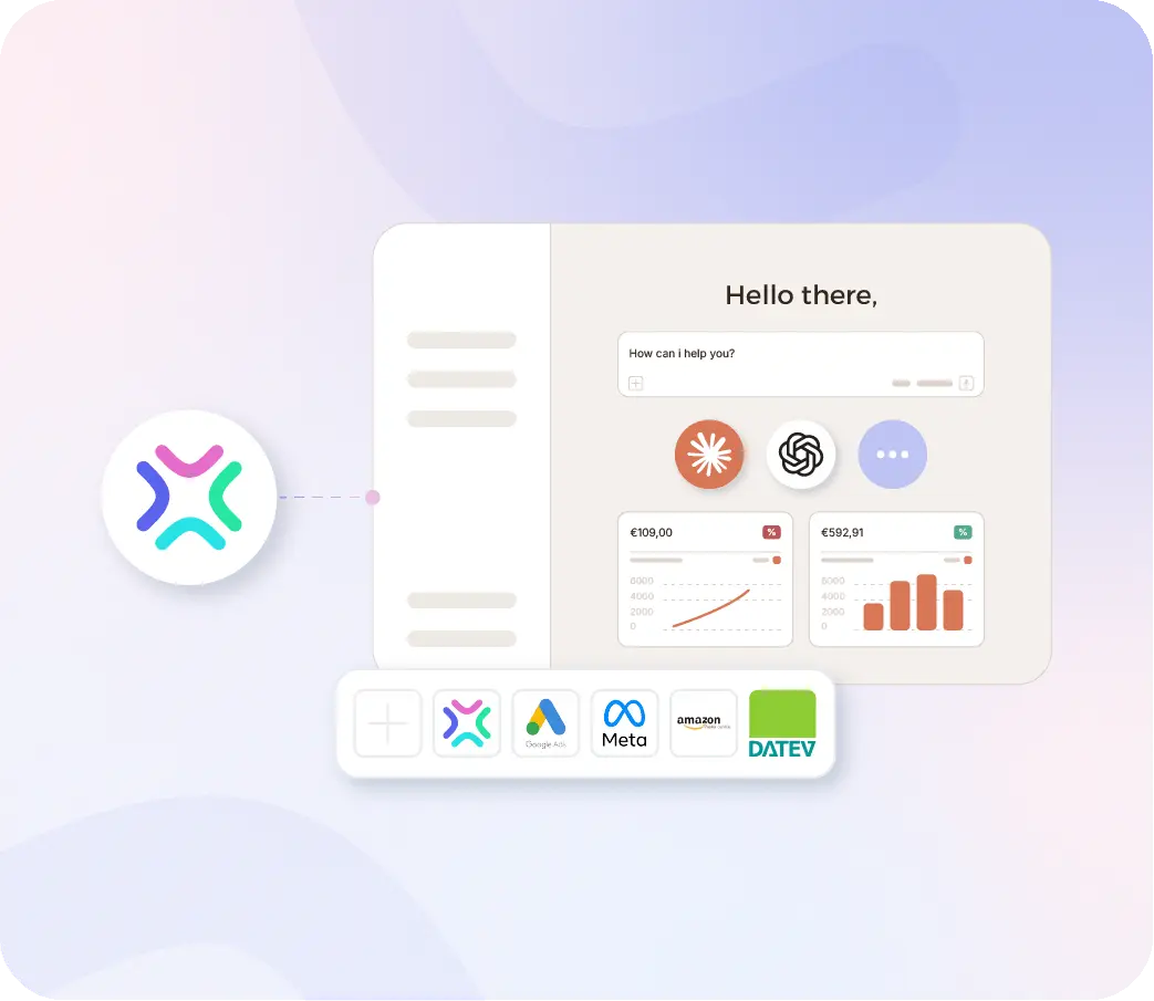 Xentral MCP Server verbindet Xentral mit KI-Tools wie Claude und ChatGPT sowie Google Ads, Meta, Amazon und DATEV und liefert Live-Umsatzdaten direkt ins Dashboard.