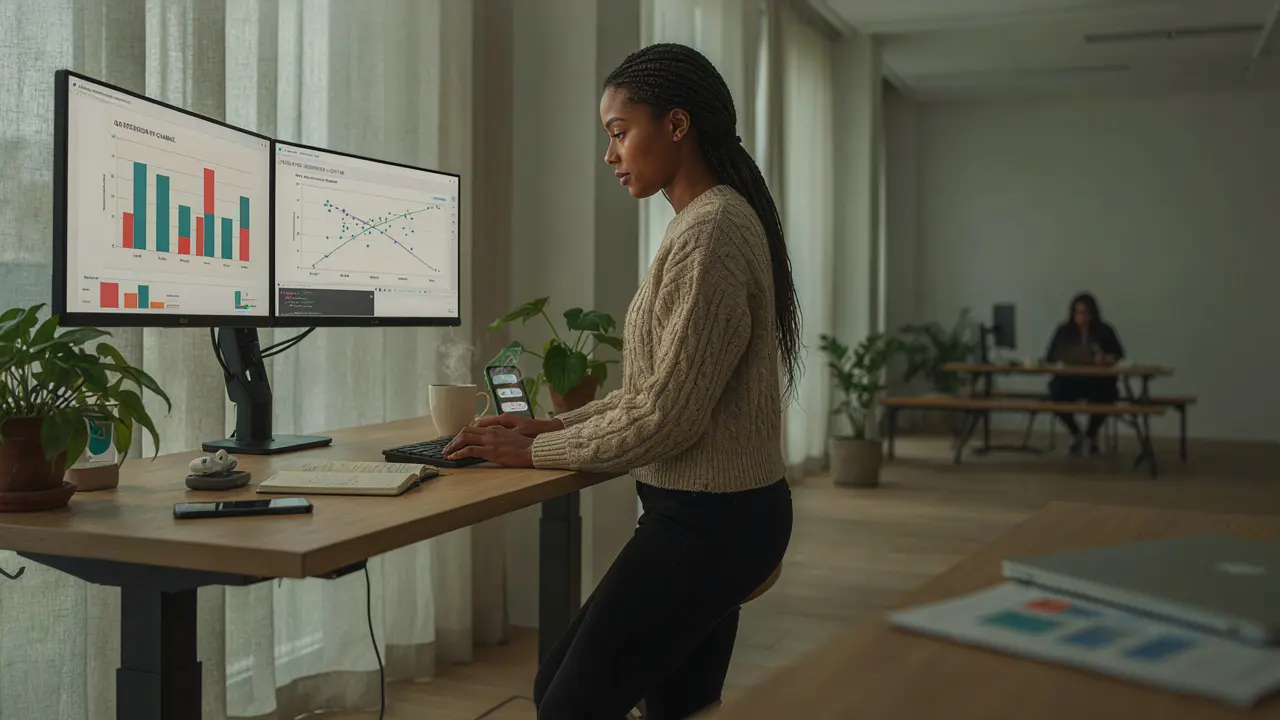 Eine Frau am Schreibtisch macht Analysen